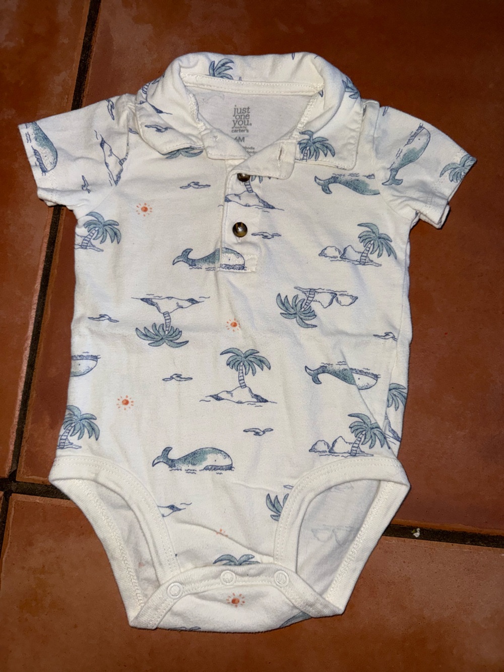 Carter's‎ White Polo One-Piece Bodysuit with Blue Whale Print